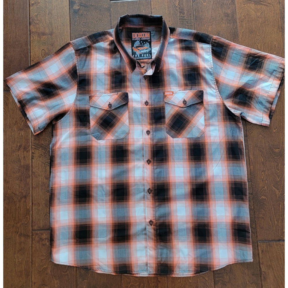 Dixxon Flannel Company The Fuel Orange Black Plaid Bamboo Shirt Mens 2X SS